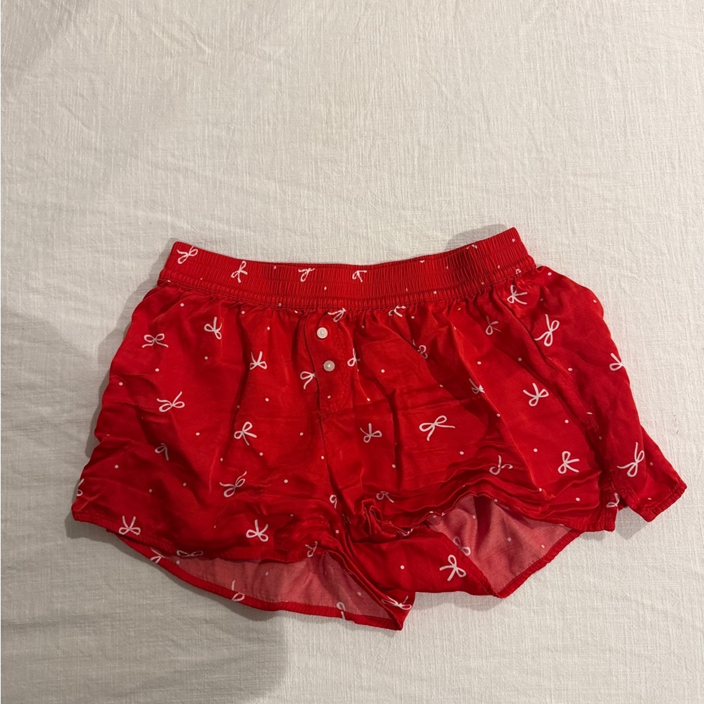 Aerie Red Women's Pajama Shorts with Bow Pattern